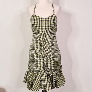 Philosophy di Lorenzo Serafini Gingham Ruffle Hem Dress Yellow Black Check IT 44
